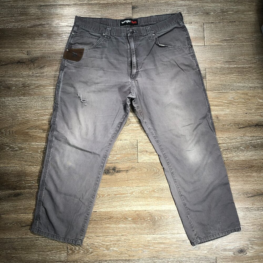 Wrangler Riggs Pants 38x30 Gray Ripstop Workwear Cotton Distressed Actual 38x28